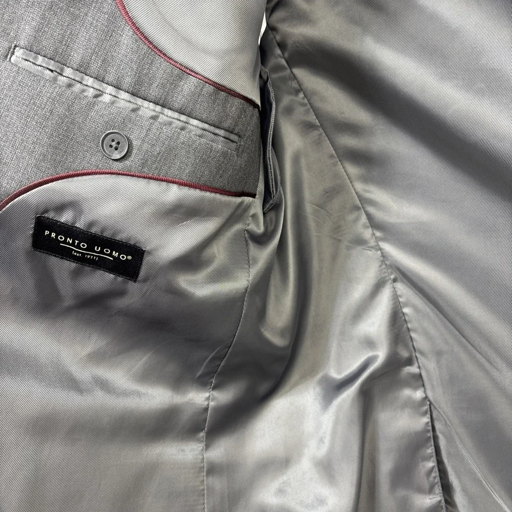 Pronto Uomo Men's Grey Blazer‎ Suit Jacket Size 48L Two Button EUC